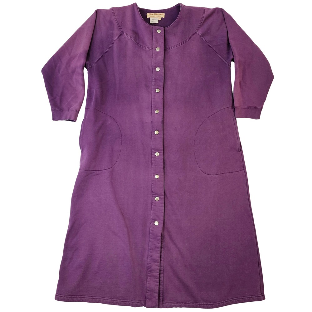 Norm Thompson Womens Purple Snap Front Fleece Robe Sweatshirt Dress Large Petite